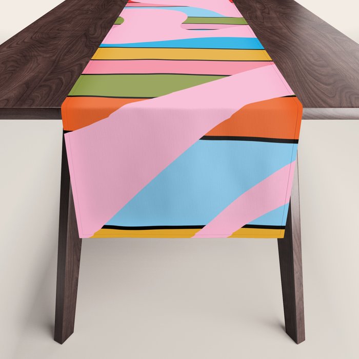 Stripey Swirl Colorful Pop Pattern with Pink  Table Runner Gallery Image 1