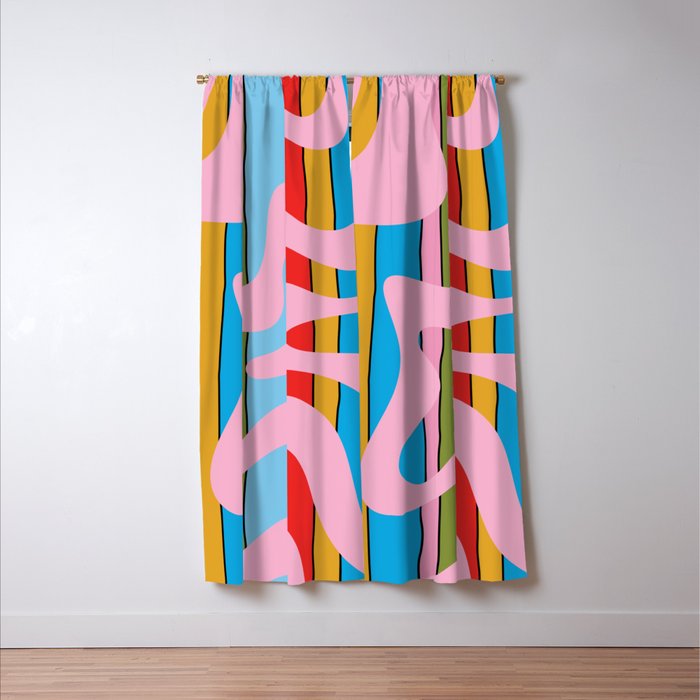 Stripey Swirl Colorful Pop Pattern with Pink  Window Curtain Gallery Image 3