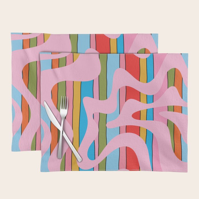 Stripey Swirl Colorful Pop Pattern with Pink  Placemat Gallery Image 1