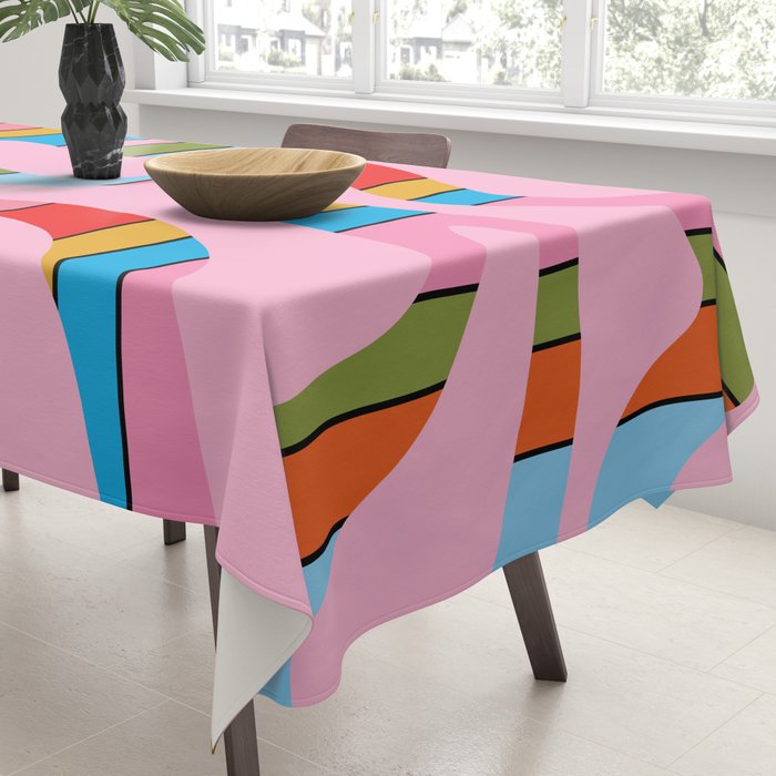 Stripey Swirl Colorful Pop Pattern with Pink  Tablecloth Gallery Image 3