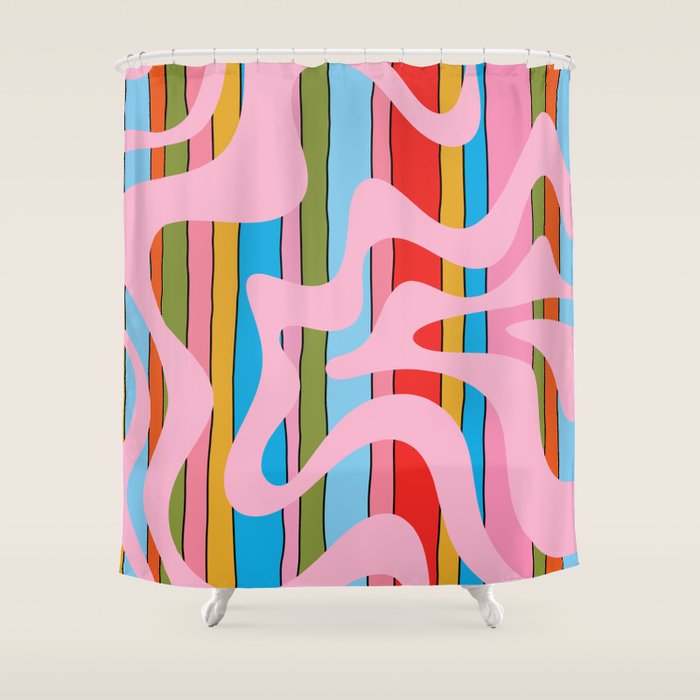 Stripey Swirl Colorful Pop Pattern with Pink  Shower Curtain Gallery Image 1