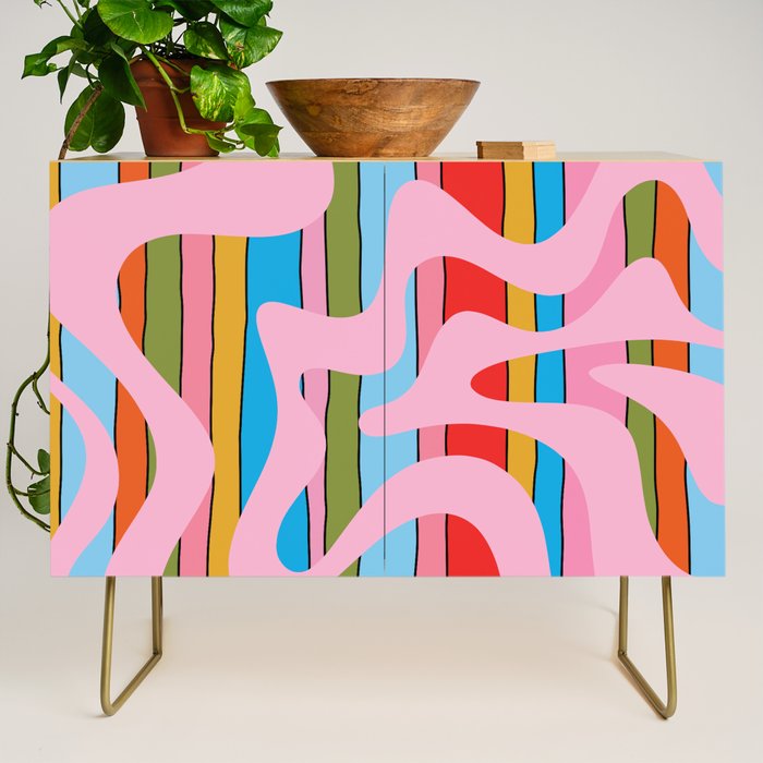 Stripey Swirl Colorful Pop Pattern with Pink  Credenza Gallery Image 1