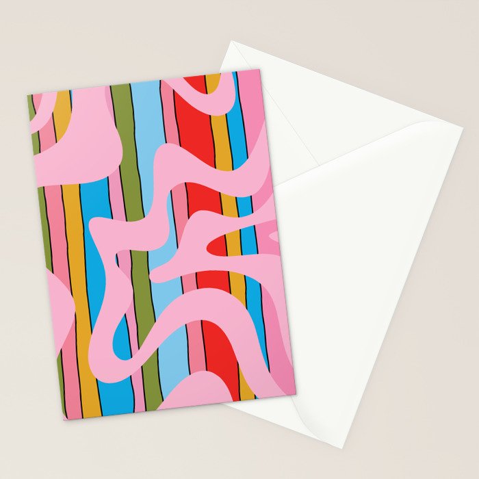 Stripey Swirl Colorful Pop Pattern with Pink  Stationery Card Gallery Image 2
