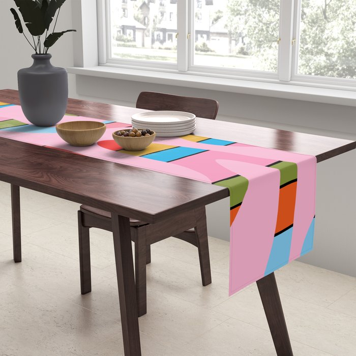 Stripey Swirl Colorful Pop Pattern with Pink  Table Runner Gallery Image 2