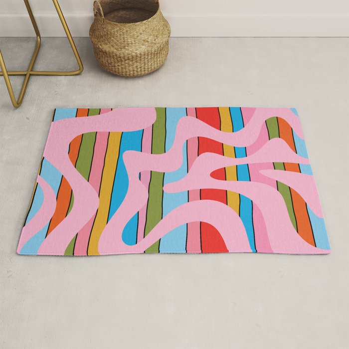 Stripey Swirl Colorful Pop Pattern with Pink  Rug Gallery Image 1