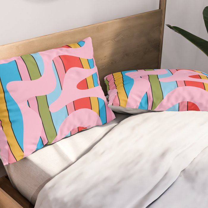 Stripey Swirl Colorful Pop Pattern with Pink  Pillow Sham Gallery Image 2