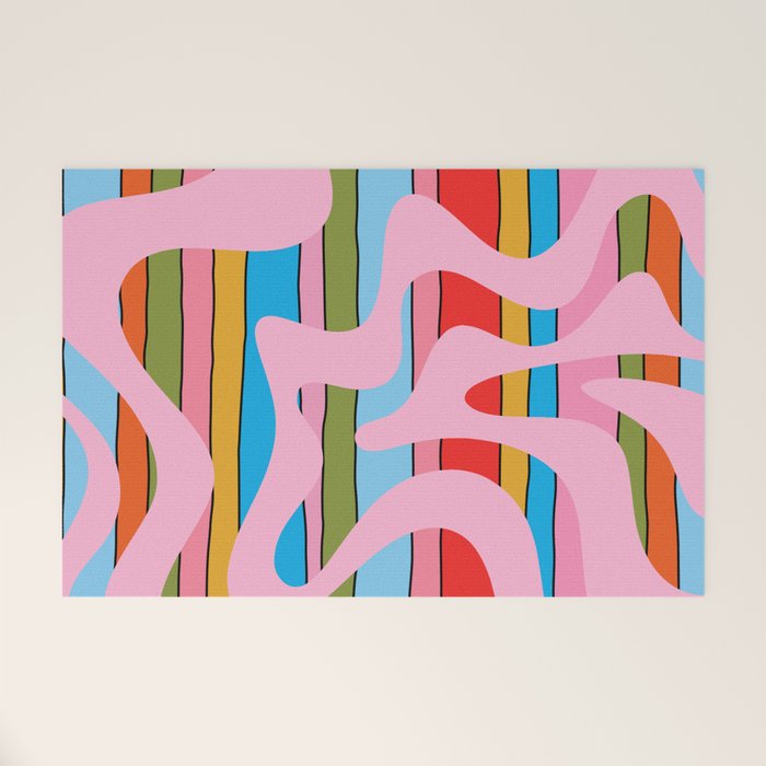 Stripey Swirl Colorful Pop Pattern with Pink  Welcome Mat Gallery Image 1