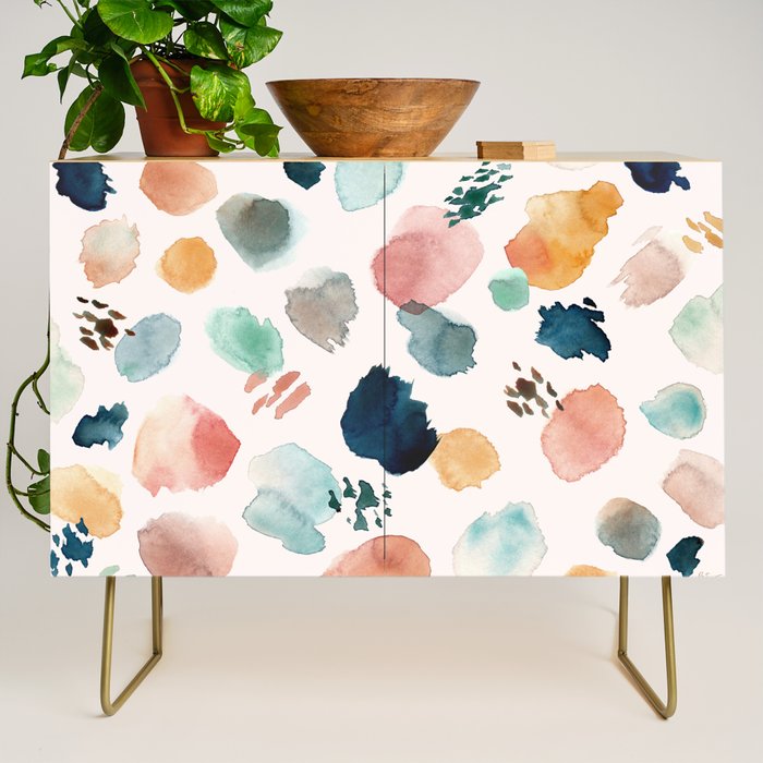 WILD WHIMS Abstract Watercolor Brush Strokes Credenza Gallery Image 1