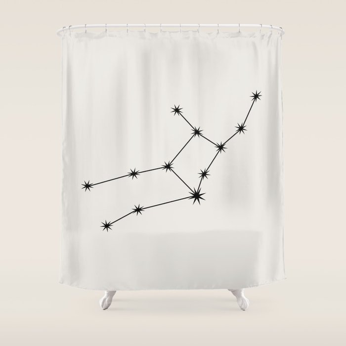 Virgo Zodiac Star Constellation Line Art White Shower Curtain Gallery Image 1