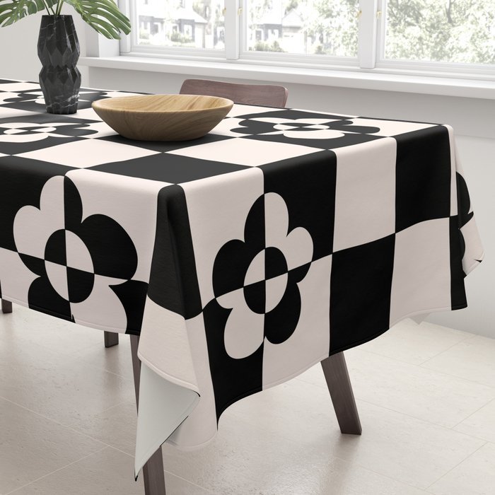 Mid century modern geometric black and white pattern Tablecloth Gallery Image 3