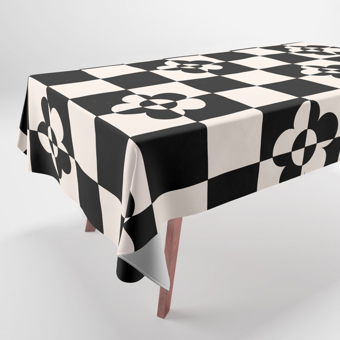 Mid century modern geometric black and white pattern Tablecloth Gallery Image 1