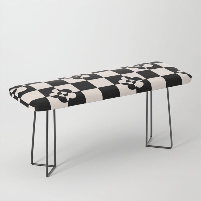 Mid century modern geometric black and white pattern Bench Gallery Image 1