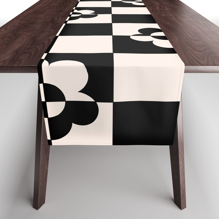 Mid century modern geometric black and white pattern Table Runner Gallery Image 1