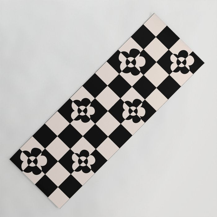 Mid century modern geometric black and white pattern Yoga Mat Gallery Image 1