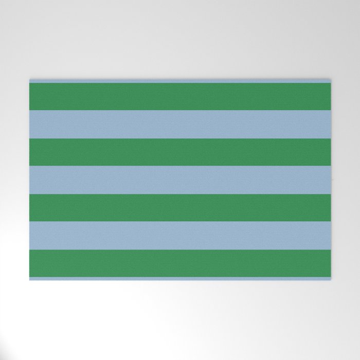 Bold Stripes in Green and Light Blue Welcome Mat Gallery Image 1