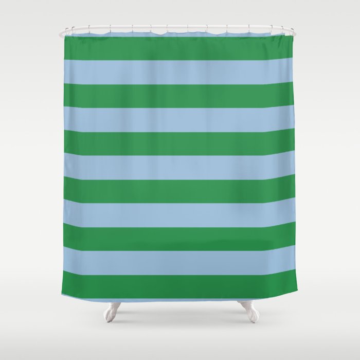 Bold Stripes in Green and Light Blue Shower Curtain Gallery Image 1