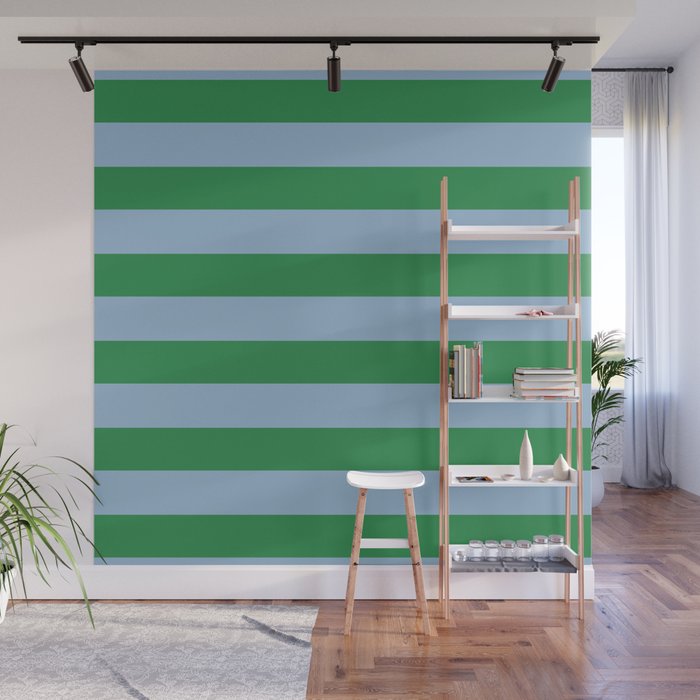 Bold Stripes in Green and Light Blue Wall Mural Gallery Image 1