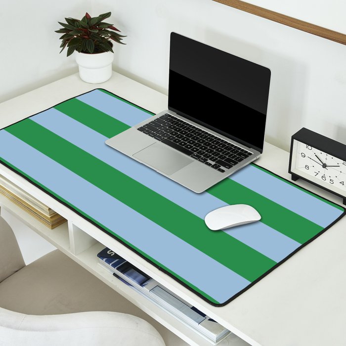 Bold Stripes in Green and Light Blue Desk Mat Gallery Image 2