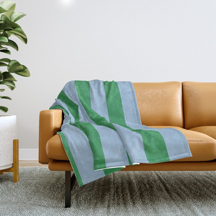 Bold Stripes in Green and Light Blue Throw Blanket Gallery Image 1