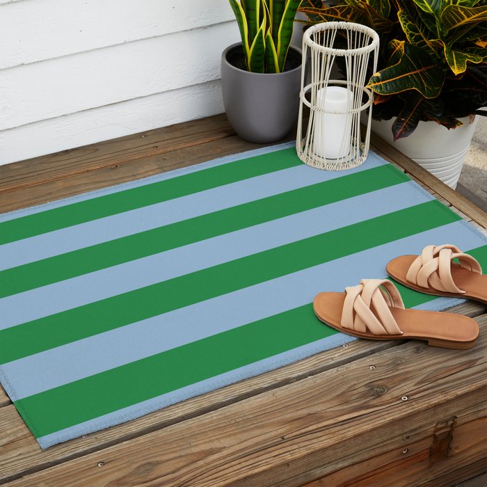 Bold Stripes in Green and Light Blue Outdoor Rug Gallery Image 2