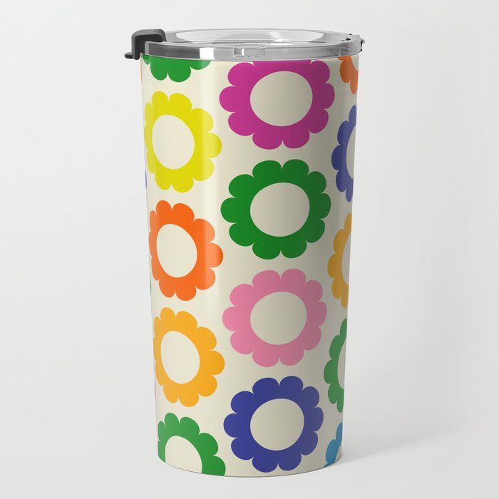 Flower Dots Cute Colorful Retro Contemporary Floral Pattern Travel Mug Gallery Image 3