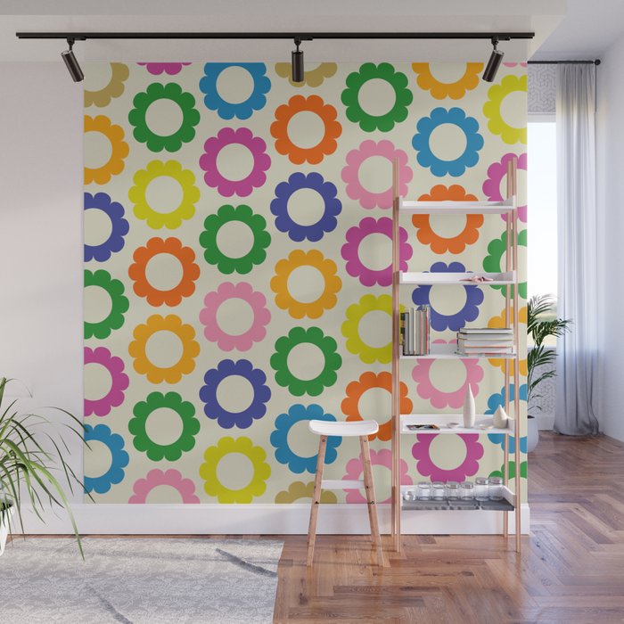 Flower Dots Cute Colorful Retro Contemporary Floral Pattern Wall Mural Gallery Image 1
