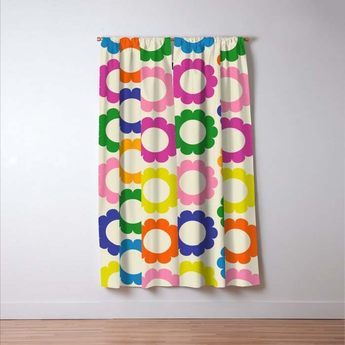 Flower Dots Cute Colorful Retro Contemporary Floral Pattern Window Curtain Gallery Image 3