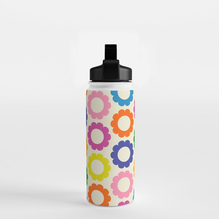 Flower Dots Cute Colorful Retro Contemporary Floral Pattern Water Bottle Gallery Image 2