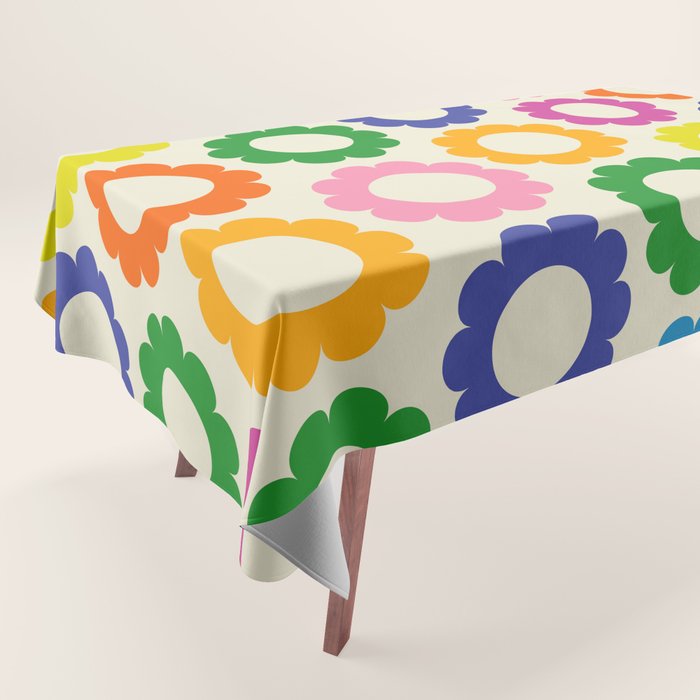 Flower Dots Cute Colorful Retro Contemporary Floral Pattern Tablecloth Gallery Image 1