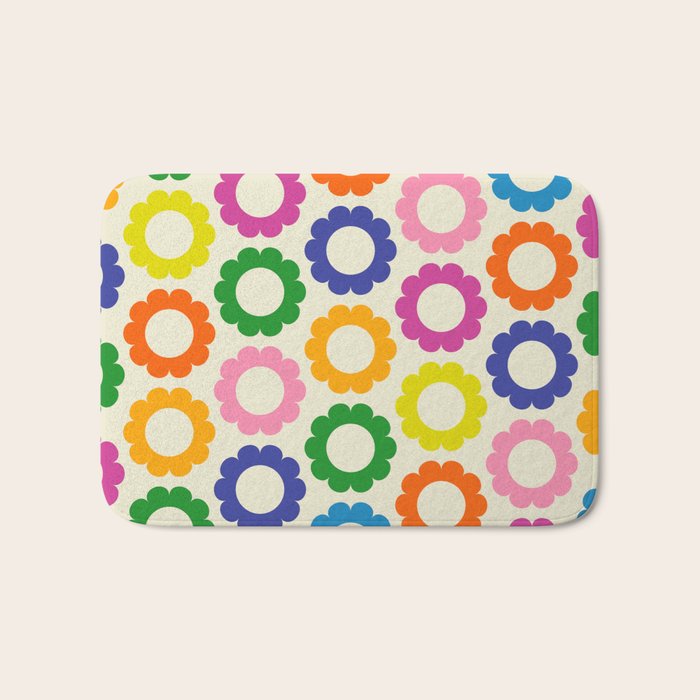 Flower Dots Cute Colorful Retro Contemporary Floral Pattern Bath Mat Gallery Image 1
