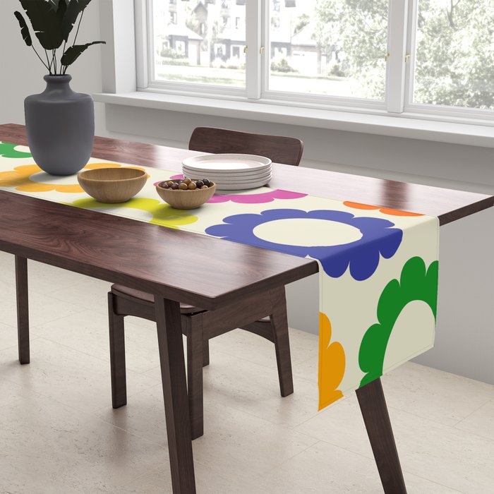 Flower Dots Cute Colorful Retro Contemporary Floral Pattern Table Runner Gallery Image 2