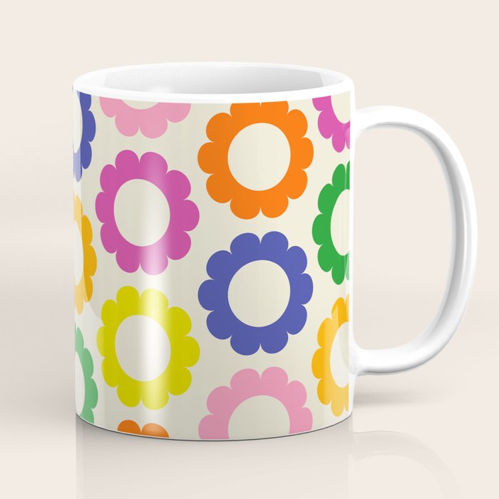 Flower Dots Cute Colorful Retro Contemporary Floral Pattern Coffee Mug Gallery Image 1