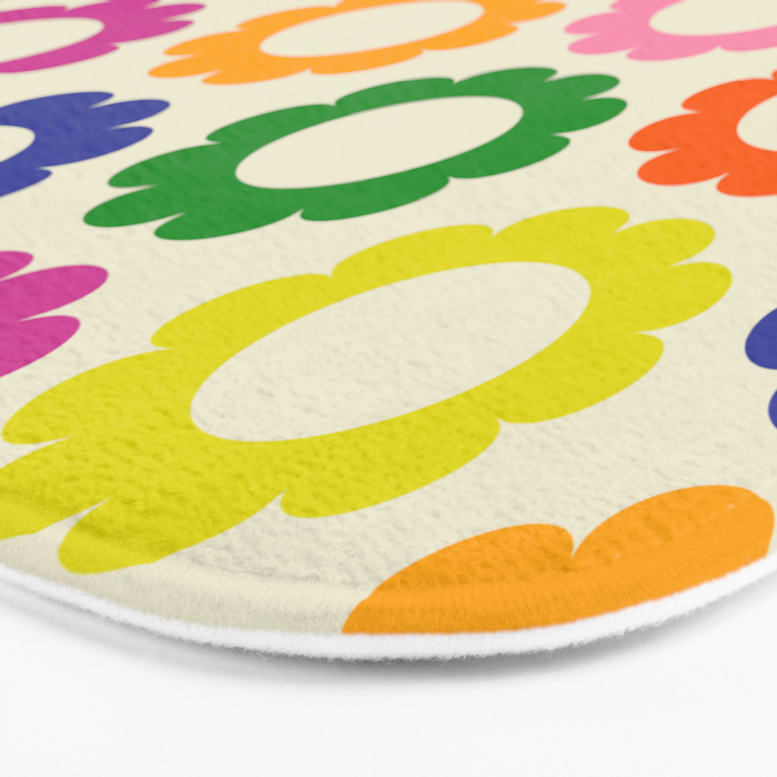 Flower Dots Cute Colorful Retro Contemporary Floral Pattern Bath Mat Gallery Image 3