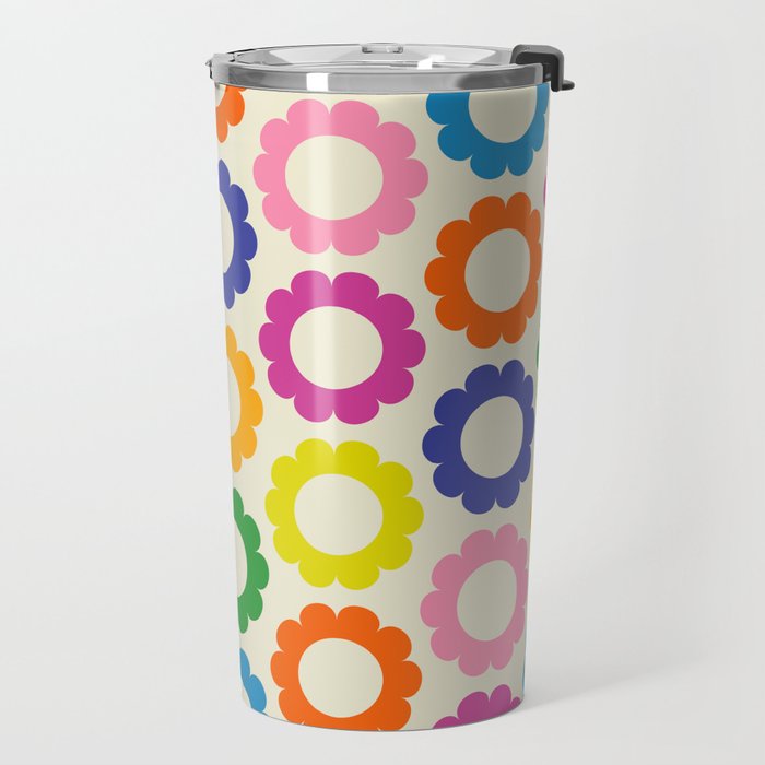 Flower Dots Cute Colorful Retro Contemporary Floral Pattern Travel Mug Gallery Image 2