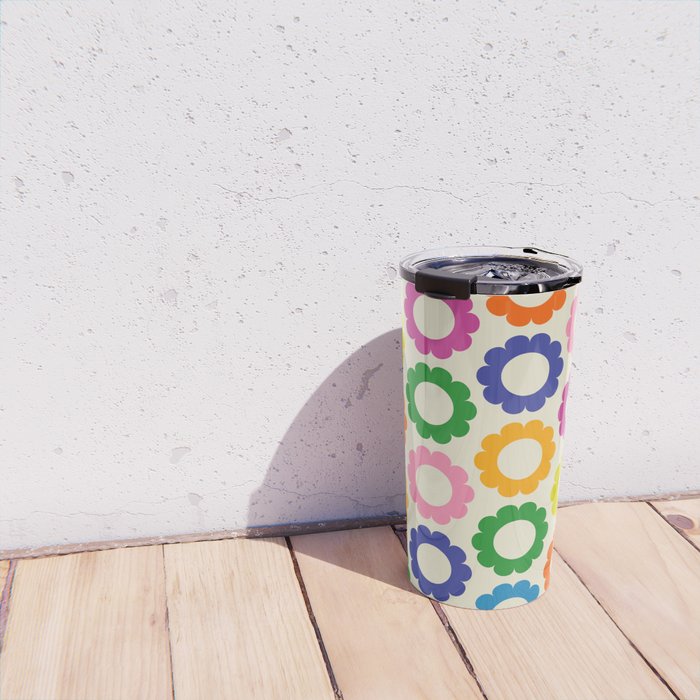 Flower Dots Cute Colorful Retro Contemporary Floral Pattern Travel Mug Gallery Image 4