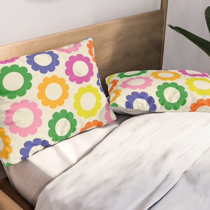 Flower Dots Cute Colorful Retro Contemporary Floral Pattern Pillow Sham Gallery Image 2