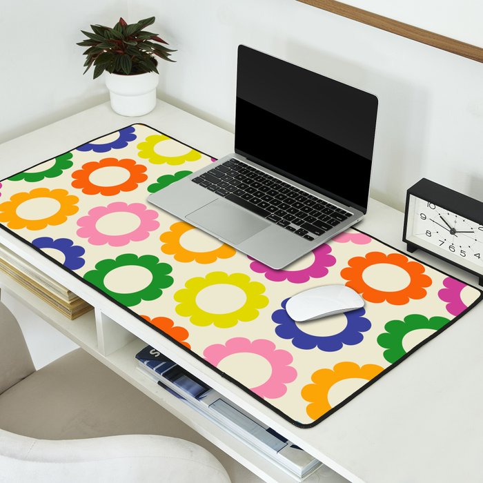 Flower Dots Cute Colorful Retro Contemporary Floral Pattern Desk Mat Gallery Image 2