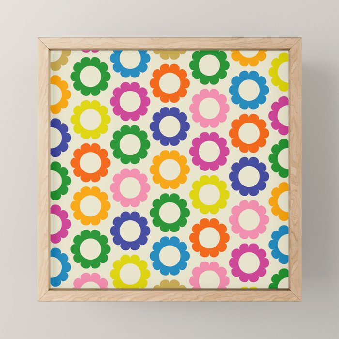 Flower Dots Cute Colorful Retro Contemporary Floral Pattern Mini Art Print Gallery Image 1