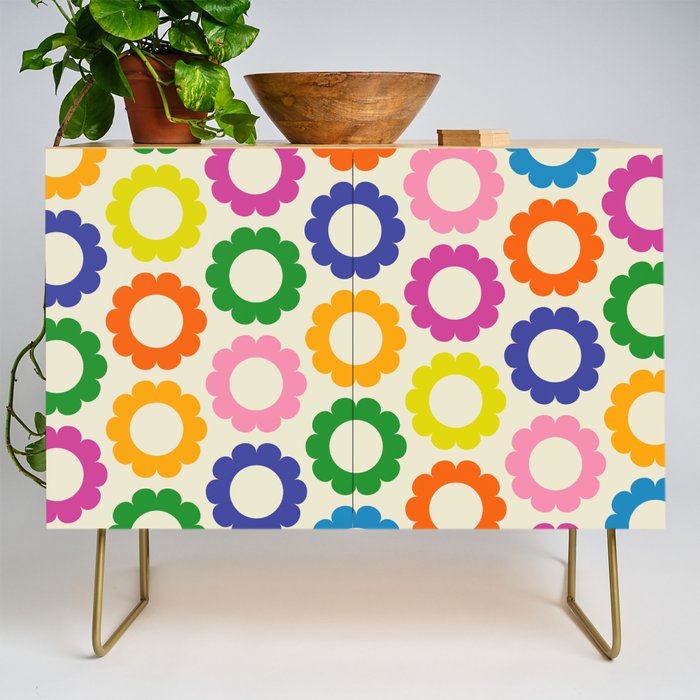 Flower Dots Cute Colorful Retro Contemporary Floral Pattern Credenza Gallery Image 1
