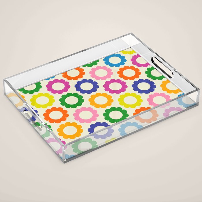 Flower Dots Cute Colorful Retro Contemporary Floral Pattern Acrylic Tray Gallery Image 1