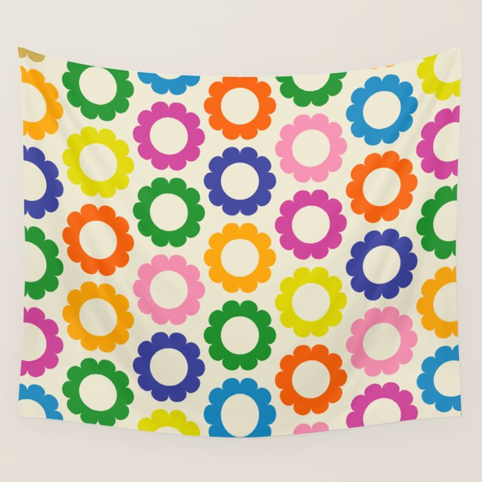 Flower Dots Cute Colorful Retro Contemporary Floral Pattern Wall Tapestry Gallery Image 4