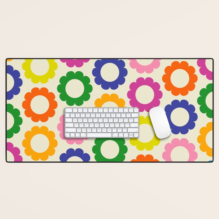 Flower Dots Cute Colorful Retro Contemporary Floral Pattern Desk Mat Gallery Image 1