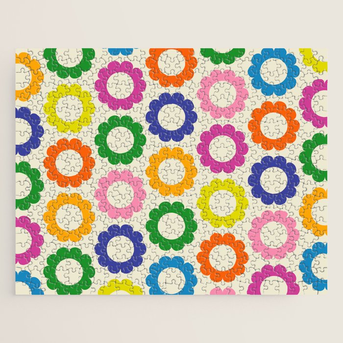 Flower Dots Cute Colorful Retro Contemporary Floral Pattern Jigsaw Puzzle Gallery Image 1