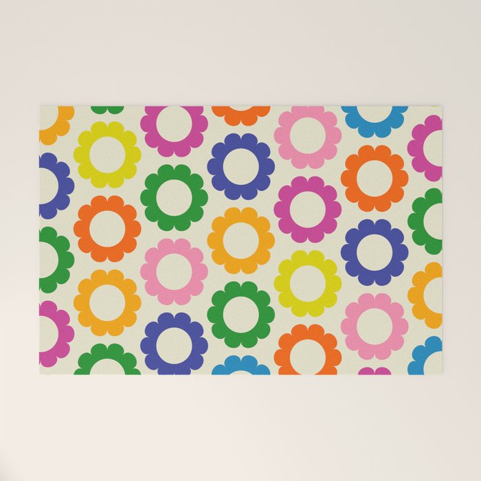 Flower Dots Cute Colorful Retro Contemporary Floral Pattern Welcome Mat Gallery Image 1