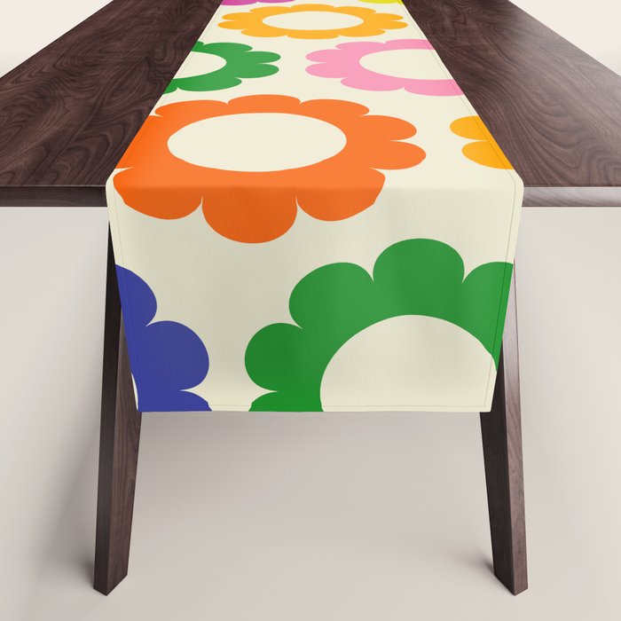Flower Dots Cute Colorful Retro Contemporary Floral Pattern Table Runner Gallery Image 1