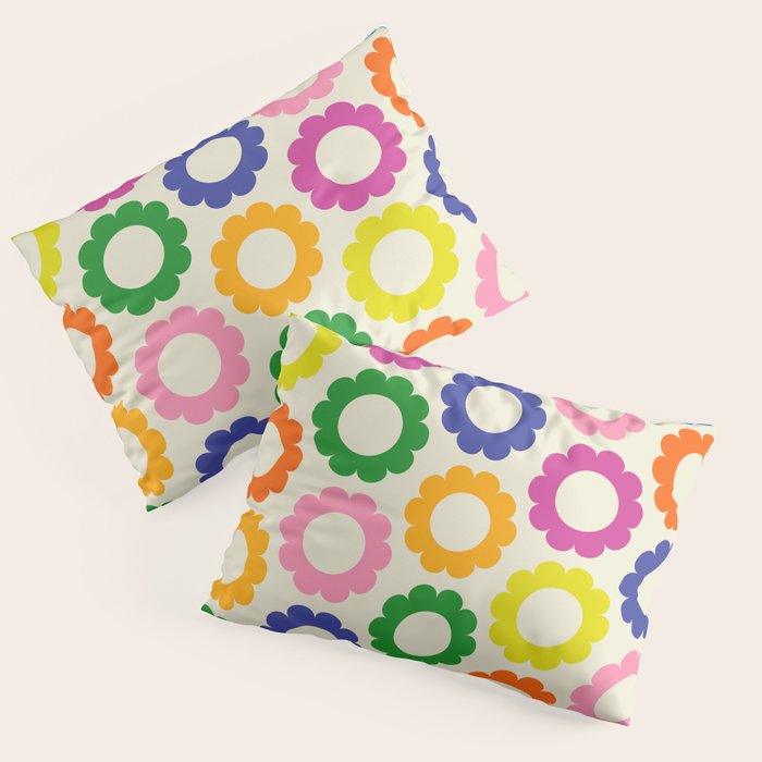 Flower Dots Cute Colorful Retro Contemporary Floral Pattern Pillow Sham Gallery Image 1