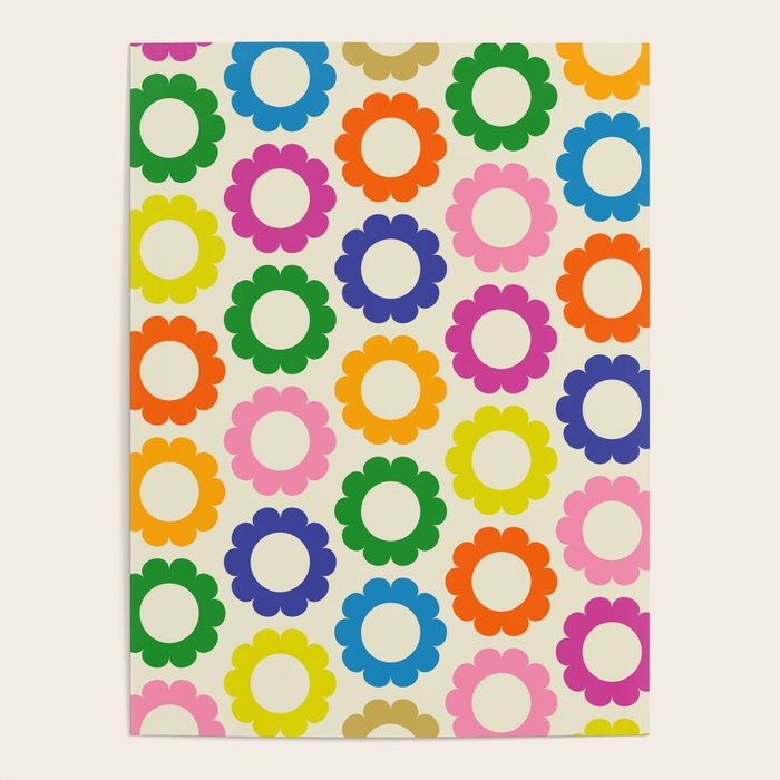 Flower Dots Cute Colorful Retro Contemporary Floral Pattern Poster Gallery Image 4