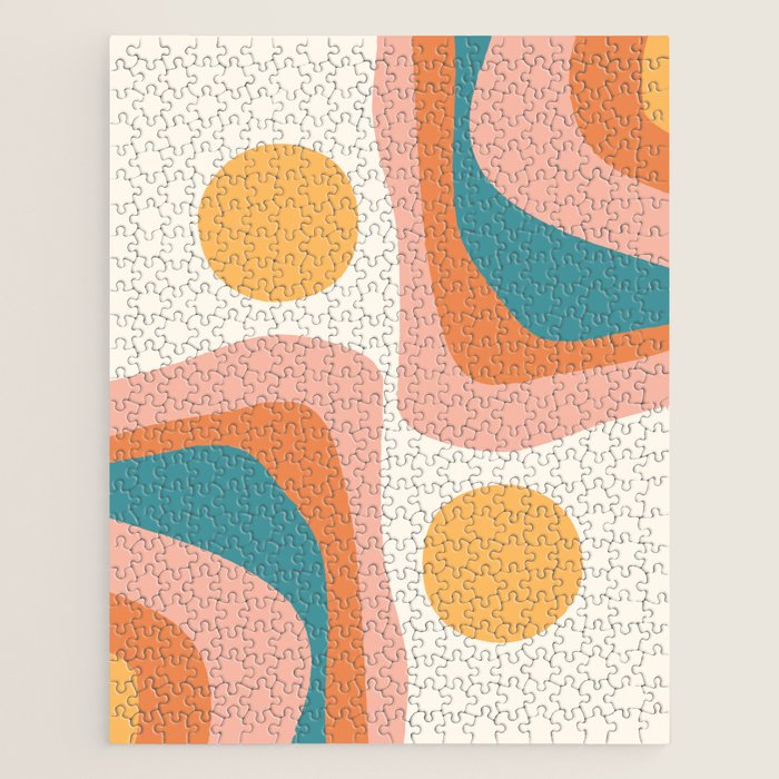 Abstract Wavy Rainbow and Sun Pattern in retro theme Jigsaw Puzzle Gallery Image 1