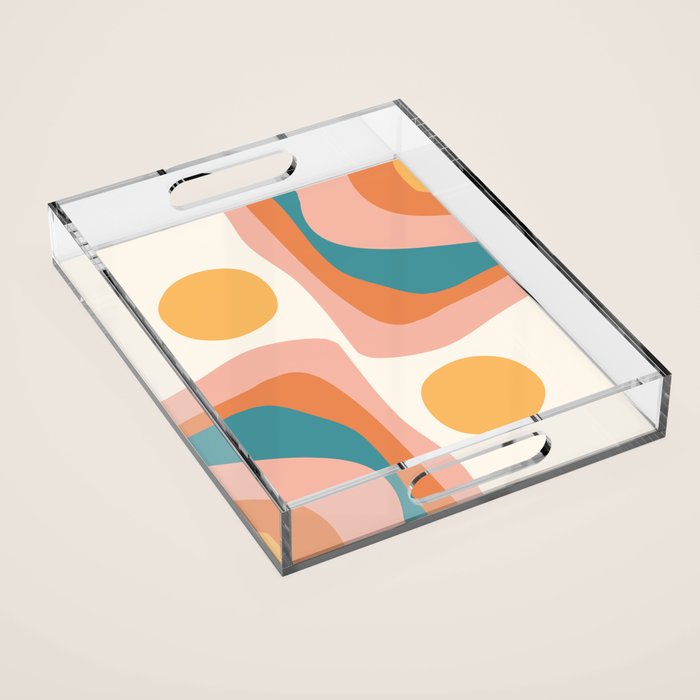 Abstract Wavy Rainbow and Sun Pattern in retro theme Acrylic Tray Gallery Image 1