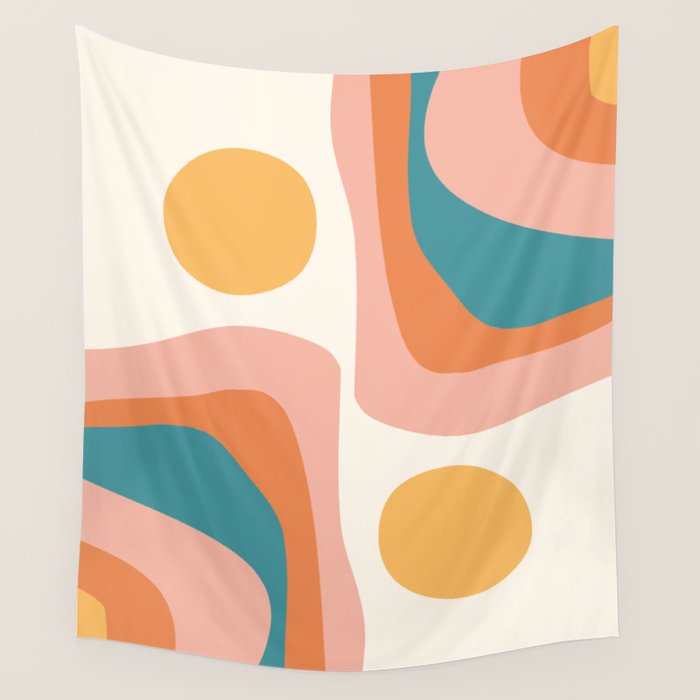 Abstract Wavy Rainbow and Sun Pattern in retro theme Wall Tapestry Gallery Image 4